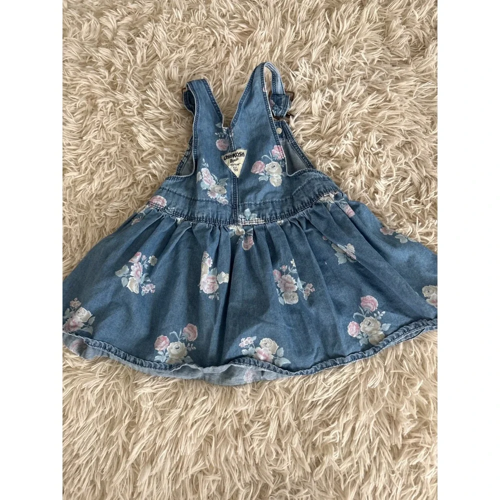 OshKosh B'gosh‎ Denim Floral Dress Overalls Baby Toddler Girls 24m